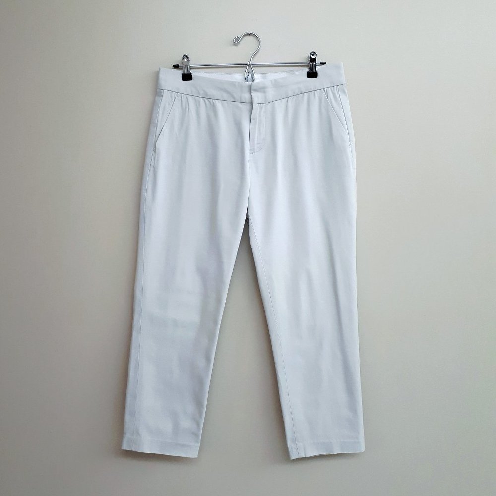 TOMMY HILFIGER Ankle Cropped Tapered Chino Khaki Office Pant in Neutral Gray